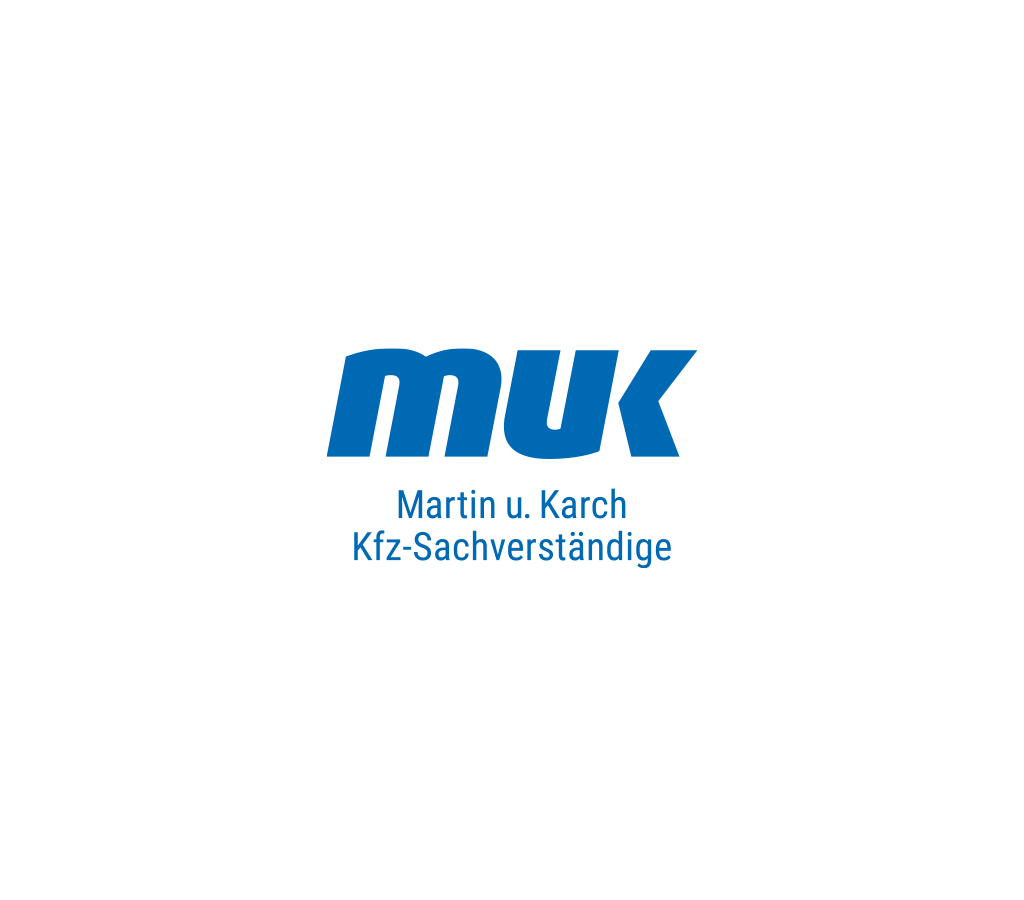 Blue text logo with letters 'muk' above 'Martin u. Karch Kfz-Sachverständige' on a white background.